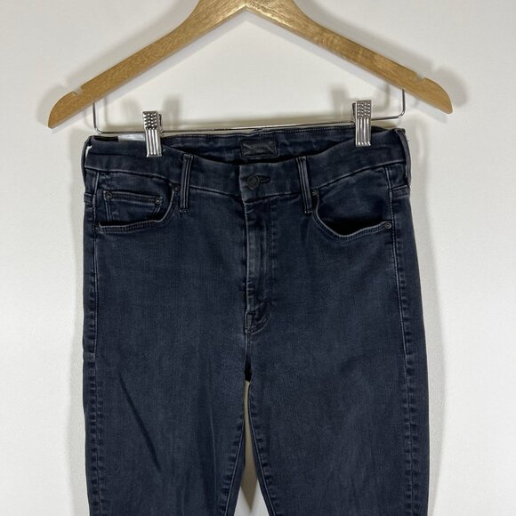 MOTHER Jeans 29 Black High Waisted Looker Ankle Skinny Stretch Blackbird Wash - Picture 2 of 12